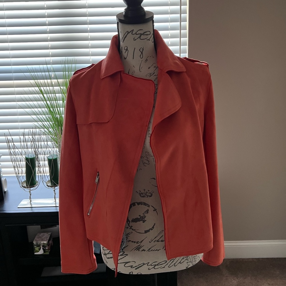 Orange suede moto style jacket